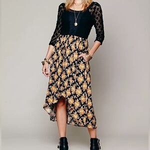 Free People Lonesome Dove Black and Yellow High Low Dress